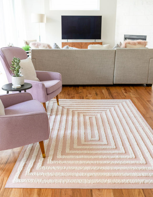 Pink 10' x 12' Sabrina Soto Casa Rectangle Area Rug 100% Cotton Geometric Pattern All Natural Material Eco Friendly Carpet for Sale at Rug Engine