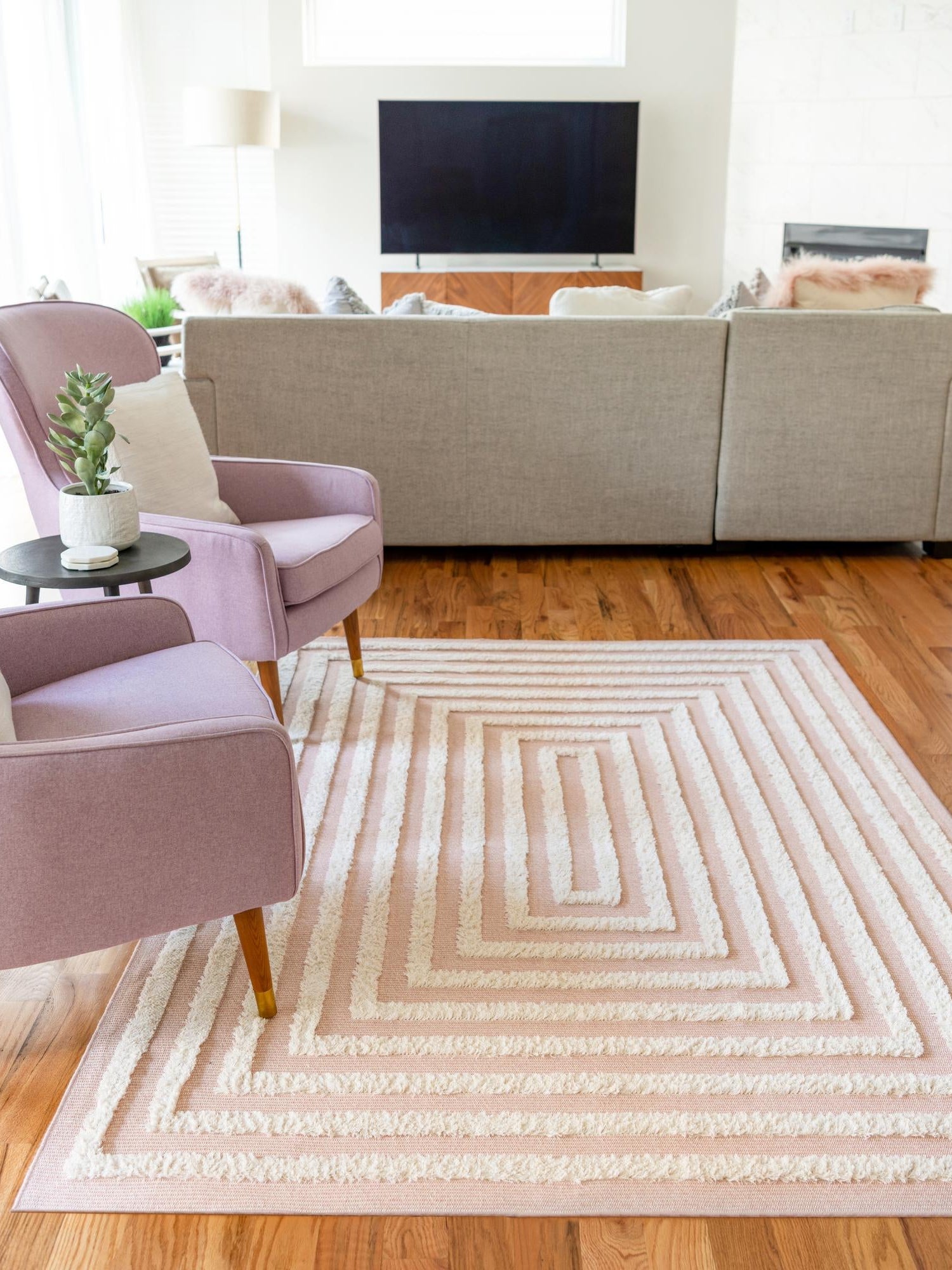 Pink 8' 3 x 10' Sabrina Soto Casa Rectangle Area Rug 100% Cotton Geometric Pattern All Natural Material Eco Friendly Carpet for Sale at Rug Engine
