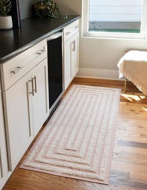 Pink 2' 7 x 12' Sabrina Soto Casa Runner Area Rug 100% Cotton Geometric Pattern All Natural Material Eco Friendly Carpet for Sale at Rug Engine