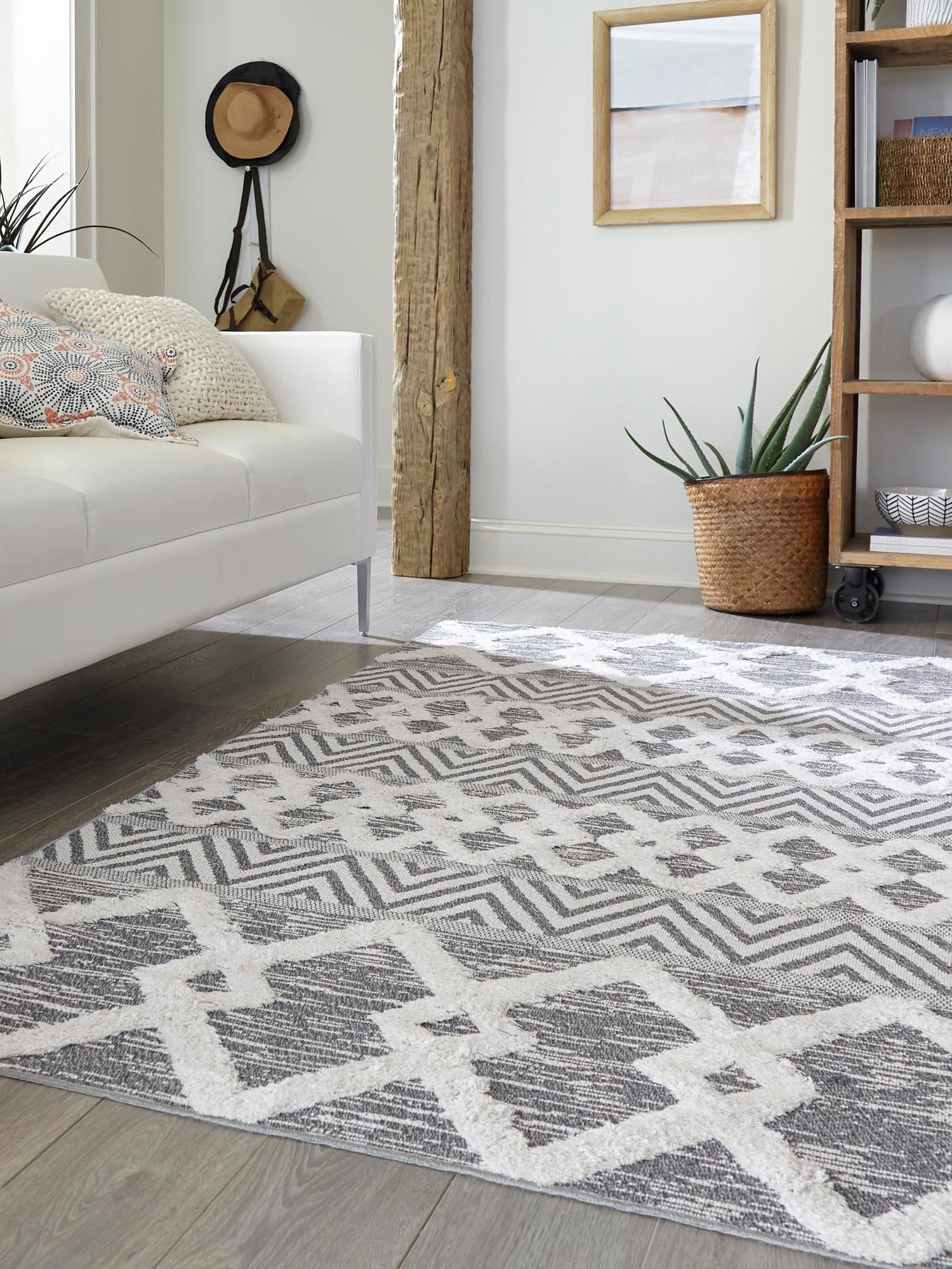 Anthracite Gray 5' 3 x 8' Sabrina Soto Casa Rectangle Area Rug 100% Cotton Geometric Pattern All Natural Material Eco Friendly Carpet for Sale at Rug Engine