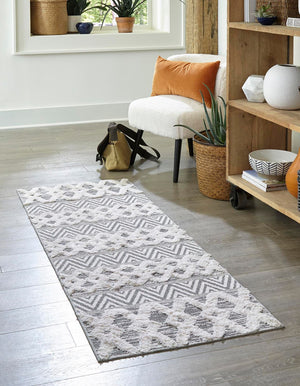 Anthracite Gray 2' 3 x 6' Sabrina Soto Casa Runner Area Rug 100% Cotton Geometric Pattern All Natural Material Eco Friendly Carpet for Sale at Rug Engine