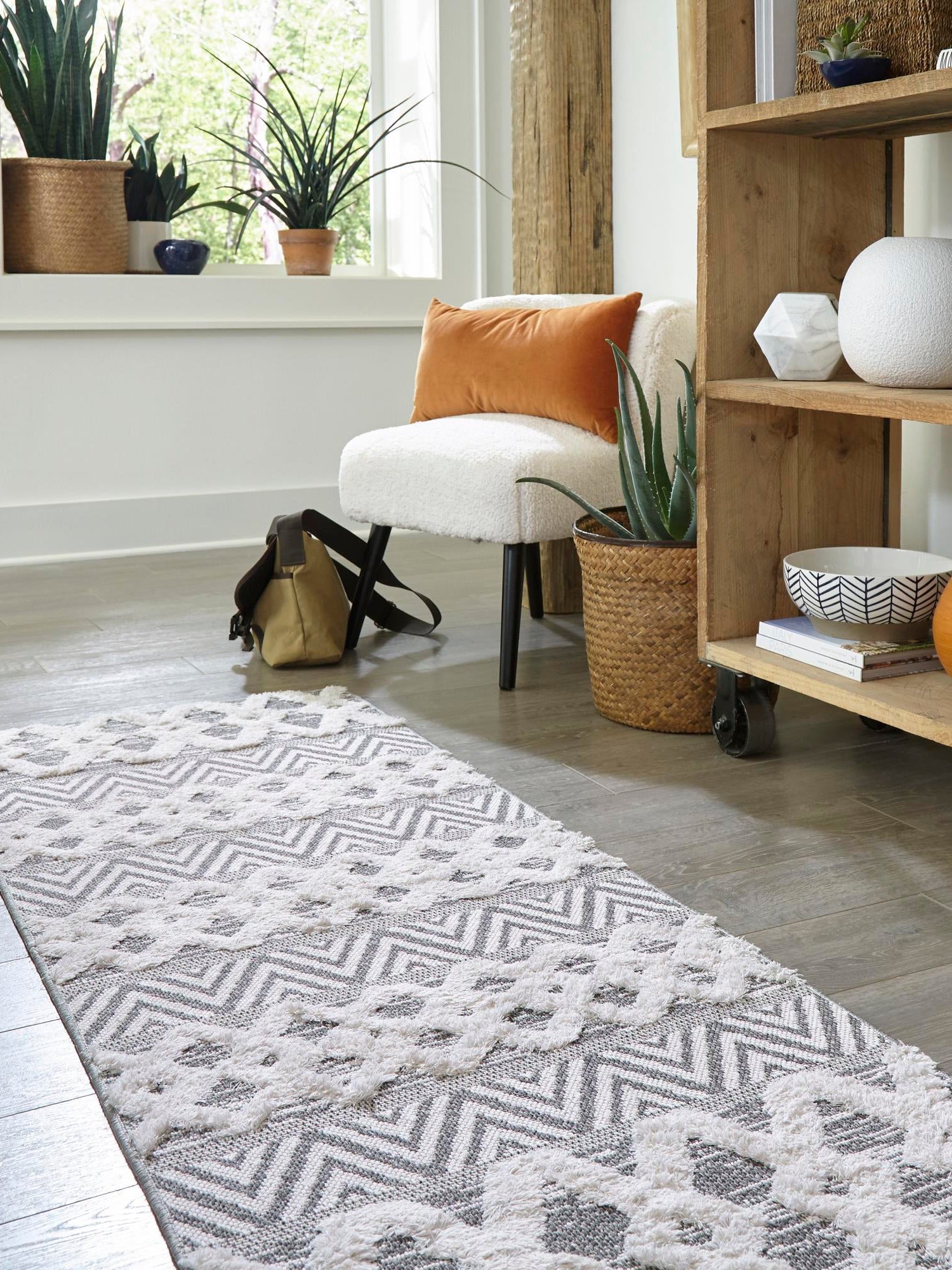 Anthracite Gray 2' 3 x 6' Sabrina Soto Casa Runner Area Rug 100% Cotton Geometric Pattern All Natural Material Eco Friendly Carpet for Sale at Rug Engine