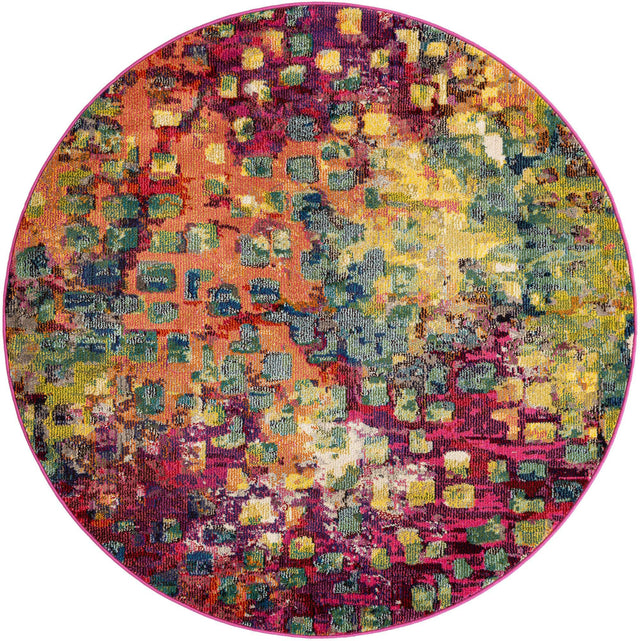 Multicolor 5' x 5' Jardin Round Area Rug 100% Polypropylene With Cotton Backing Colorful & Vivid Modern Carpet for Home Decor for Sale at Rug Engine