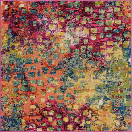 Multicolor 5' x 5' Jardin Square Area Rug 100% Polypropylene With Cotton Backing Colorful & Vivid Modern Carpet for Home Decor for Sale at Rug Engine
