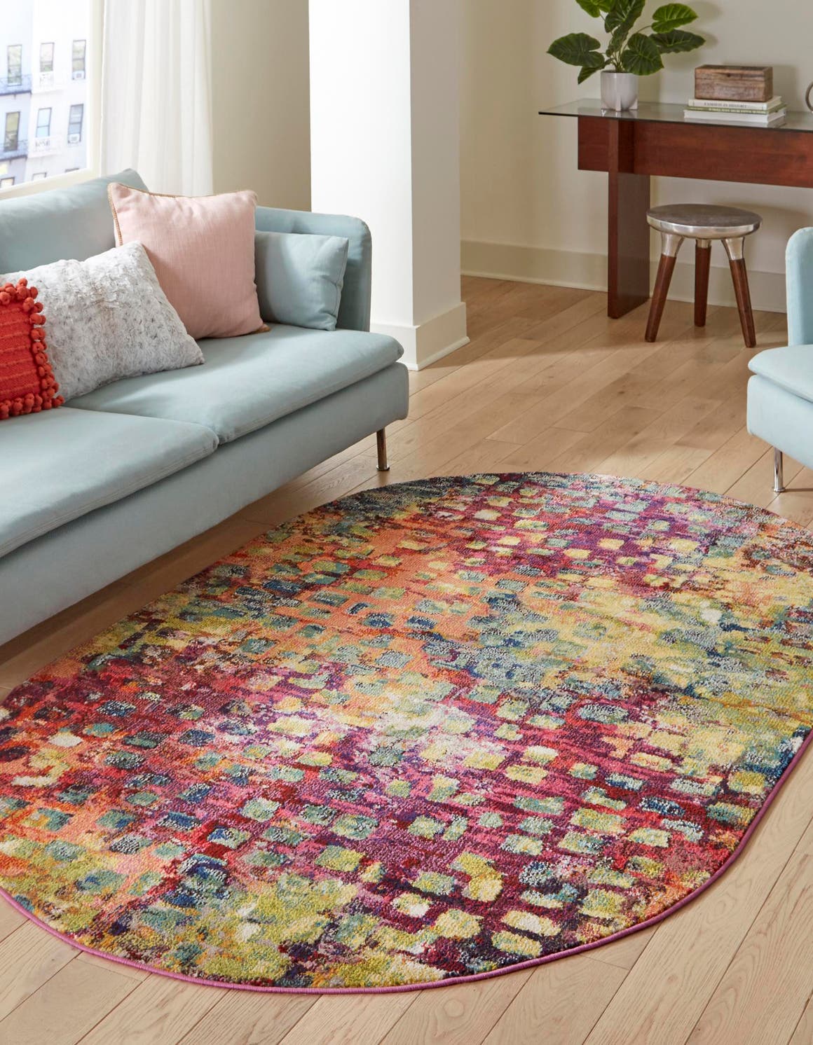 Multicolor 5' x 8' Jardin Oval Area Rug 100% Polypropylene With Cotton Backing Colorful & Vivid Modern Carpet for Home Decor for Sale at Rug Engine