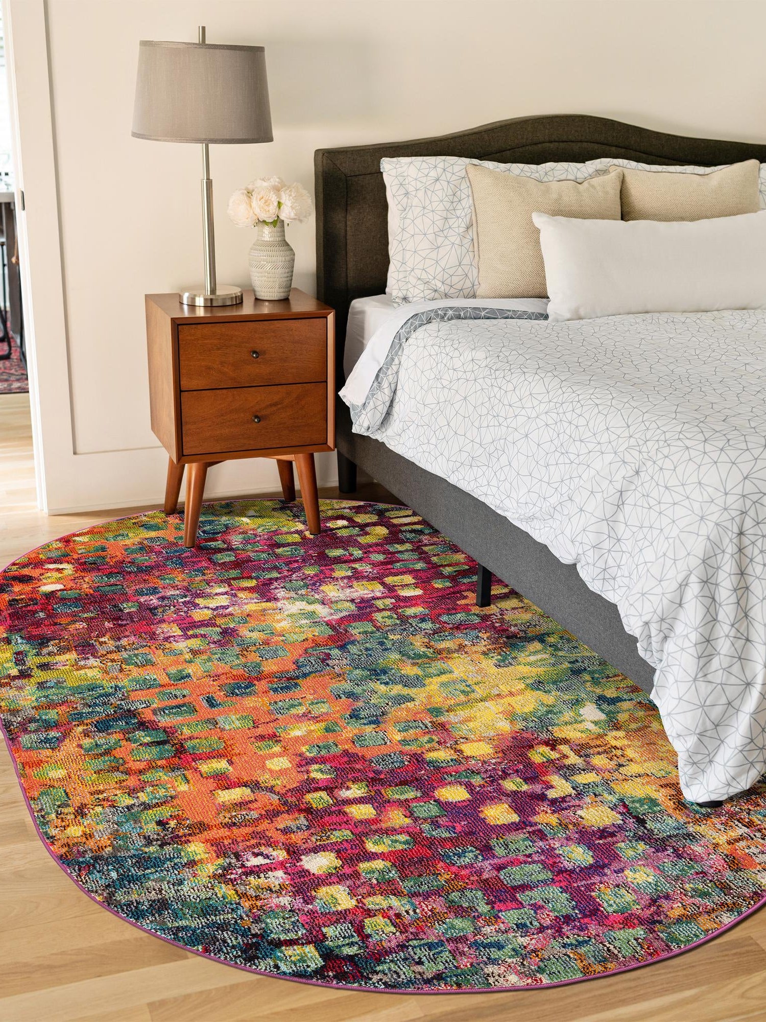 Multicolor 5' x 8' Jardin Oval Area Rug 100% Polypropylene With Cotton Backing Colorful & Vivid Modern Carpet for Home Decor for Sale at Rug Engine