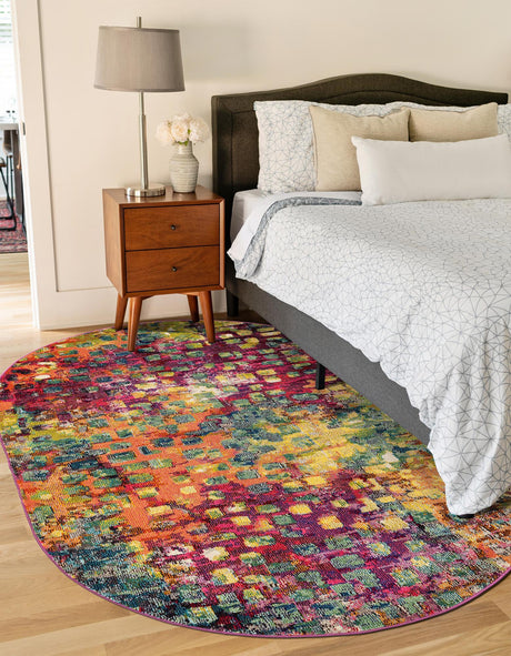 Multicolor 5' x 8' Jardin Oval Area Rug 100% Polypropylene With Cotton Backing Colorful & Vivid Modern Carpet for Home Decor for Sale at Rug Engine