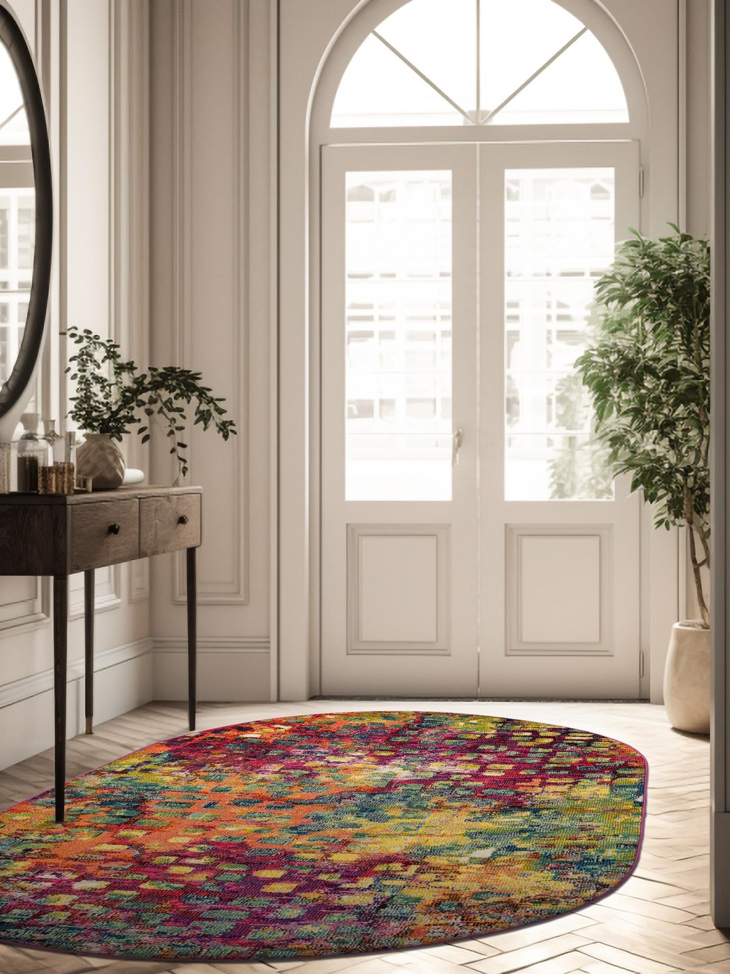 Multicolor 5' x 8' Jardin Oval Area Rug 100% Polypropylene With Cotton Backing Colorful & Vivid Modern Carpet for Home Decor for Sale at Rug Engine