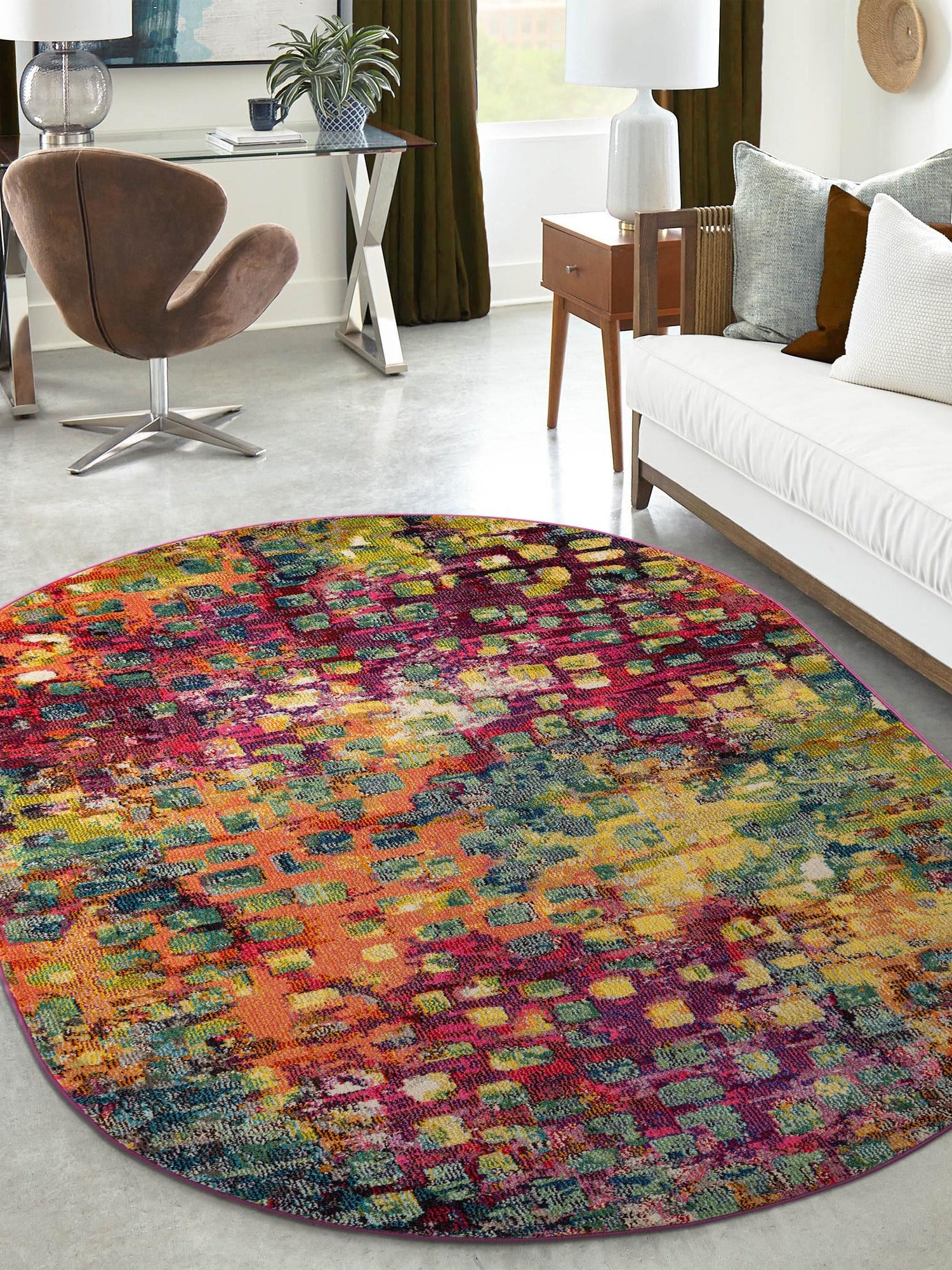 Multicolor 5' x 8' Jardin Oval Area Rug 100% Polypropylene With Cotton Backing Colorful & Vivid Modern Carpet for Home Decor for Sale at Rug Engine