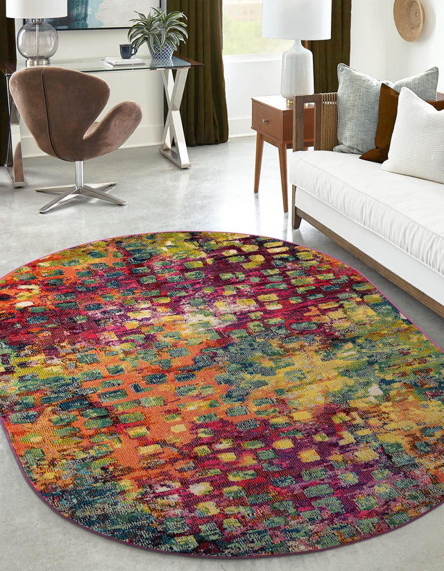 Multicolor 5' x 8' Jardin Oval Area Rug 100% Polypropylene With Cotton Backing Colorful & Vivid Modern Carpet for Home Decor for Sale at Rug Engine