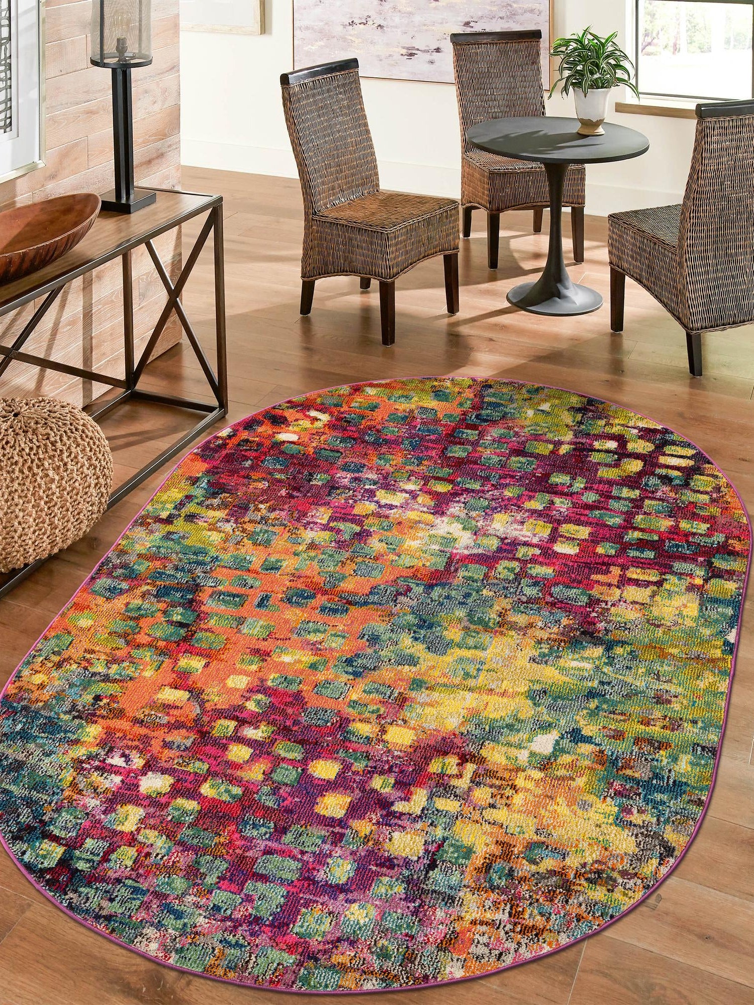 Multicolor 5' x 8' Jardin Oval Area Rug 100% Polypropylene With Cotton Backing Colorful & Vivid Modern Carpet for Home Decor for Sale at Rug Engine