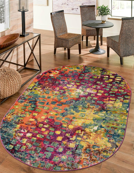 Multicolor 5' x 8' Jardin Oval Area Rug 100% Polypropylene With Cotton Backing Colorful & Vivid Modern Carpet for Home Decor for Sale at Rug Engine