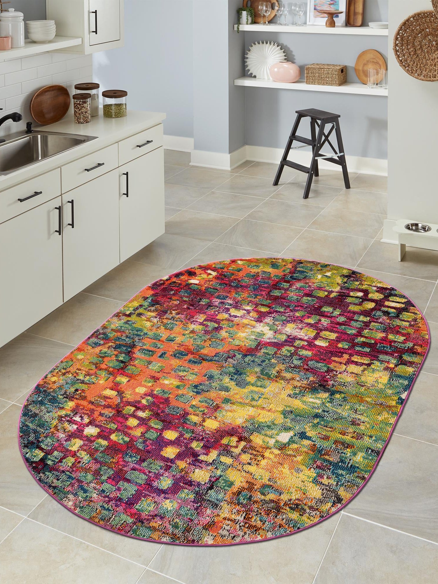 Multicolor 5' x 8' Jardin Oval Area Rug 100% Polypropylene With Cotton Backing Colorful & Vivid Modern Carpet for Home Decor for Sale at Rug Engine