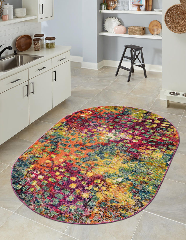 Multicolor 5' x 8' Jardin Oval Area Rug 100% Polypropylene With Cotton Backing Colorful & Vivid Modern Carpet for Home Decor for Sale at Rug Engine