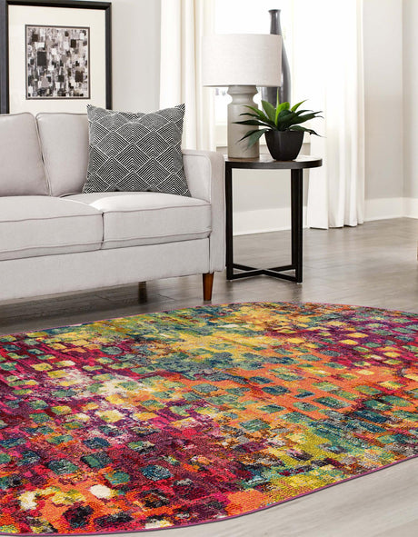 Multicolor 5' x 8' Jardin Oval Area Rug 100% Polypropylene With Cotton Backing Colorful & Vivid Modern Carpet for Home Decor for Sale at Rug Engine