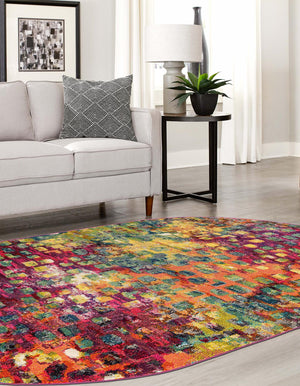 Multicolor 7' 11 x 10' Jardin Oval Area Rug 100% Polypropylene With Cotton Backing Colorful & Vivid Modern Carpet for Home Decor for Sale at Rug Engine