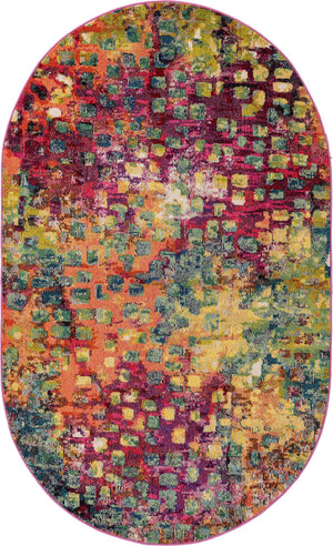 Multicolor 5' x 8' Jardin Oval Area Rug 100% Polypropylene With Cotton Backing Colorful & Vivid Modern Carpet for Home Decor for Sale at Rug Engine