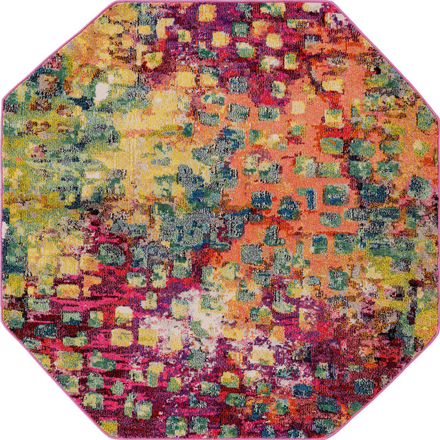 Multicolor 5' x 5' Jardin Octagon Area Rug 100% Polypropylene With Cotton Backing Colorful & Vivid Modern Carpet for Home Decor for Sale at Rug Engine