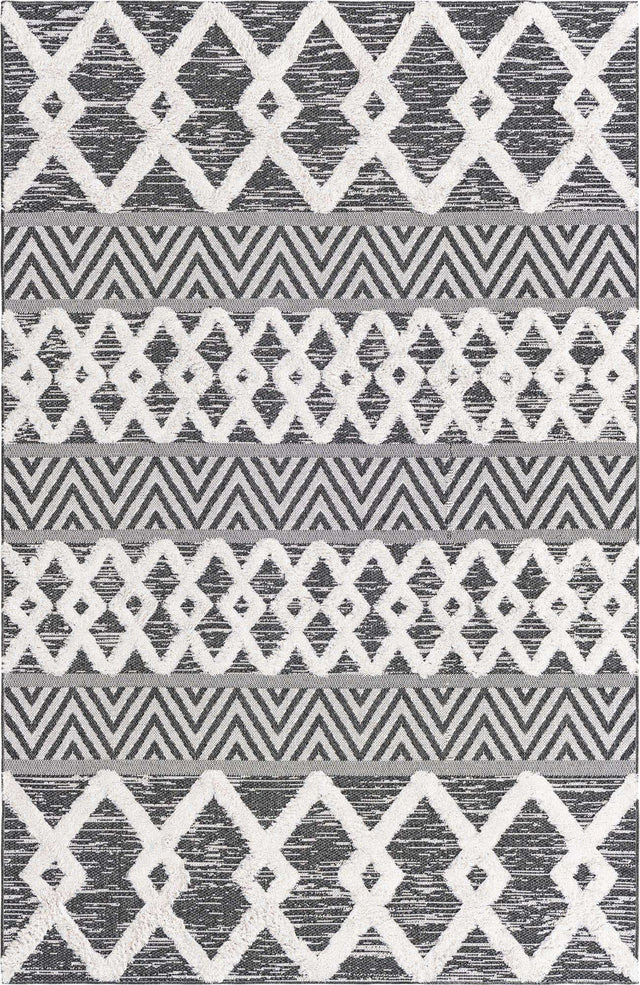 Black 6' 4 x 9' Sabrina Soto Casa Rectangle Area Rug 100% Cotton Geometric Pattern All Natural Material Eco Friendly Carpet for Sale at Rug Engine