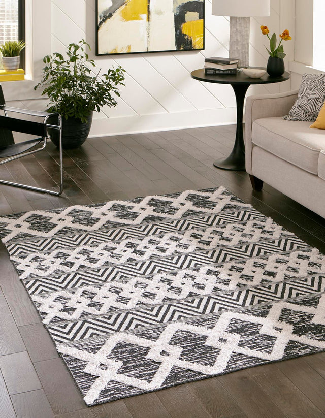 Black 9' 10 x 12' Sabrina Soto Casa Rectangle Area Rug 100% Cotton Geometric Pattern All Natural Material Eco Friendly Carpet for Sale at Rug Engine