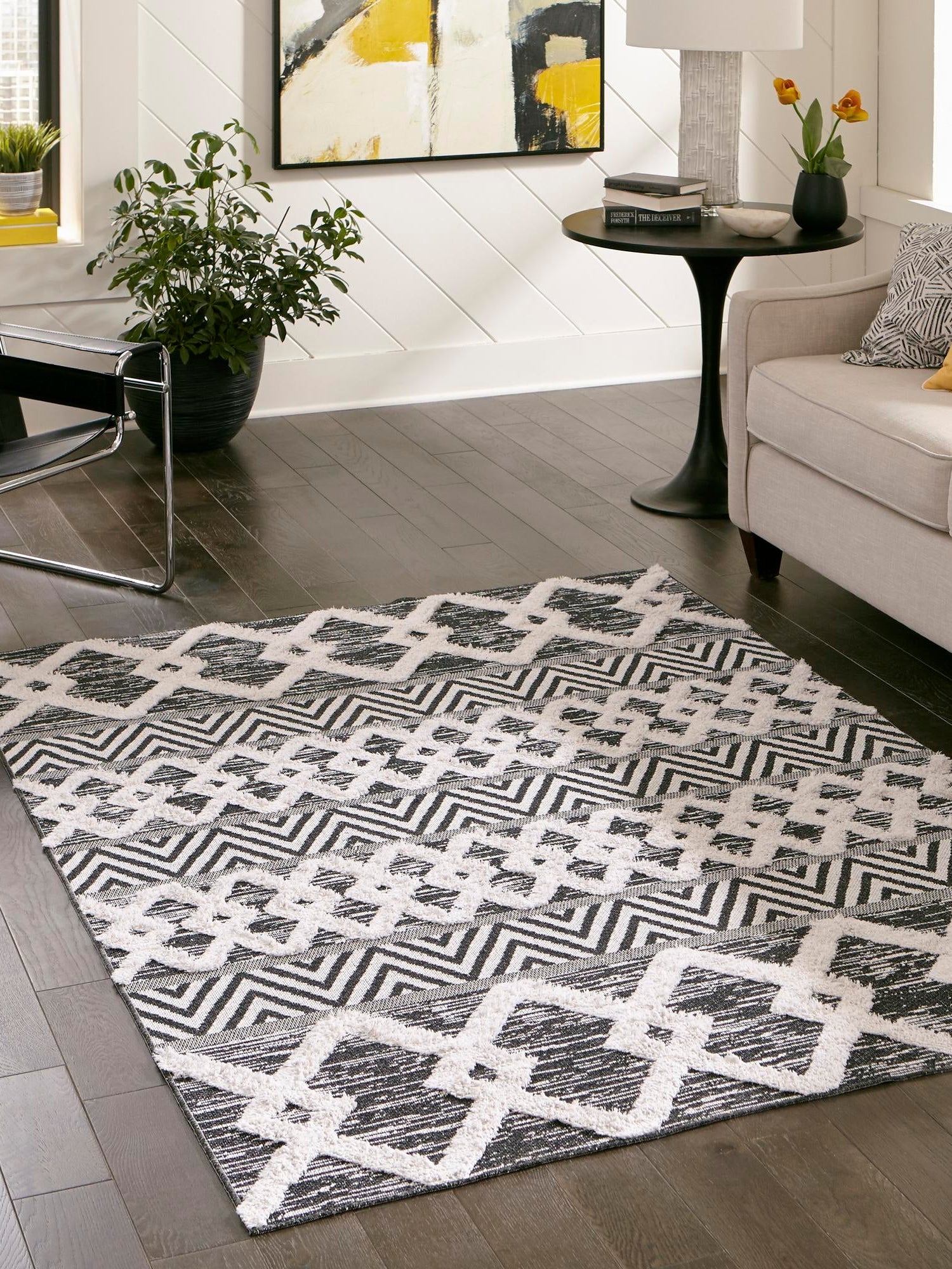 Black 1' 3 x 1' 4 Sabrina Soto Casa Sample Area Rug 100% Cotton Geometric Pattern All Natural Material Eco Friendly Carpet for Sale at Rug Engine