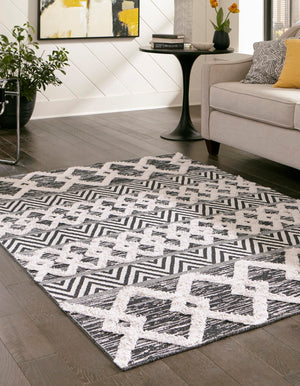Black 9' 10 x 12' Sabrina Soto Casa Rectangle Area Rug 100% Cotton Geometric Pattern All Natural Material Eco Friendly Carpet for Sale at Rug Engine