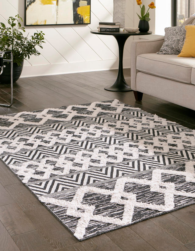 Black 6' 4 x 9' Sabrina Soto Casa Rectangle Area Rug 100% Cotton Geometric Pattern All Natural Material Eco Friendly Carpet for Sale at Rug Engine