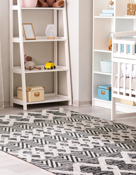 Black 9' 10 x 12' Sabrina Soto Casa Rectangle Area Rug 100% Cotton Geometric Pattern All Natural Material Eco Friendly Carpet for Sale at Rug Engine