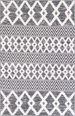 Black 5' 3 x 8' Sabrina Soto Casa Rectangle Area Rug 100% Cotton Geometric Pattern All Natural Material Eco Friendly Carpet for Sale at Rug Engine