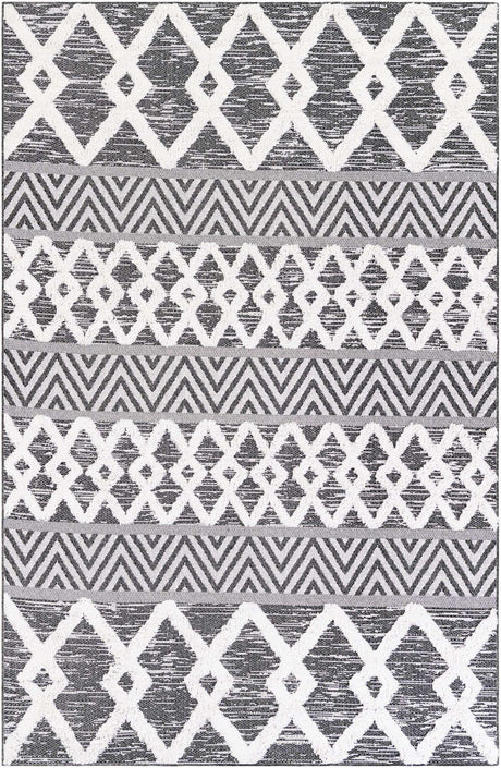 Black 5' 3 x 8' Sabrina Soto Casa Rectangle Area Rug 100% Cotton Geometric Pattern All Natural Material Eco Friendly Carpet for Sale at Rug Engine