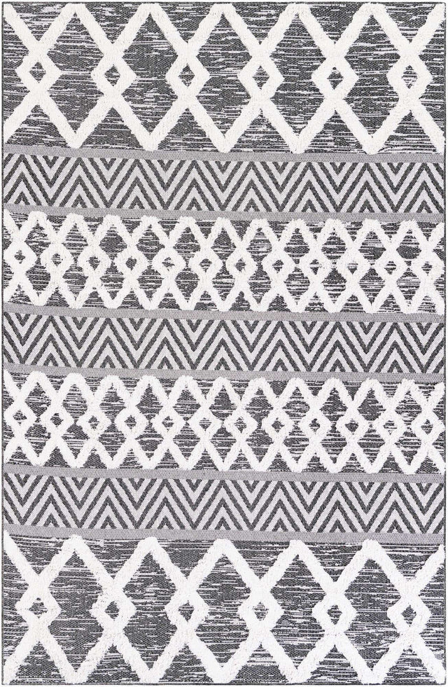 Black 5' 3 x 8' Sabrina Soto Casa Rectangle Area Rug 100% Cotton Geometric Pattern All Natural Material Eco Friendly Carpet for Sale at Rug Engine