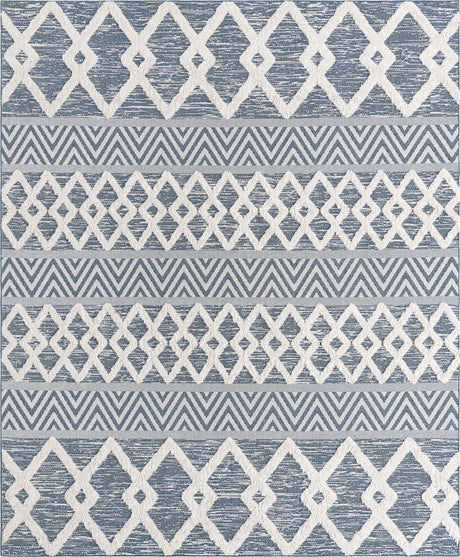 Navy Blue 8' 3 x 10' Sabrina Soto Casa Rectangle Area Rug 100% Cotton Geometric Pattern All Natural Material Eco Friendly Carpet for Sale at Rug Engine