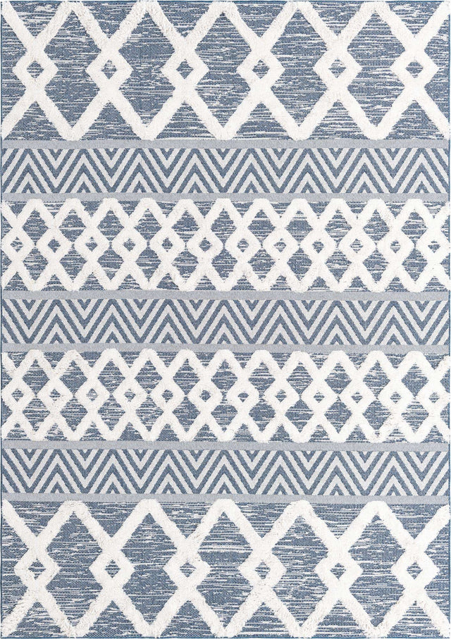 Navy Blue 6' 4 x 9' Sabrina Soto Casa Rectangle Area Rug 100% Cotton Geometric Pattern All Natural Material Eco Friendly Carpet for Sale at Rug Engine