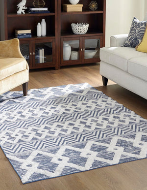 Navy Blue 4' 5 x 6' Sabrina Soto Casa Rectangle Area Rug 100% Cotton Geometric Pattern All Natural Material Eco Friendly Carpet for Sale at Rug Engine