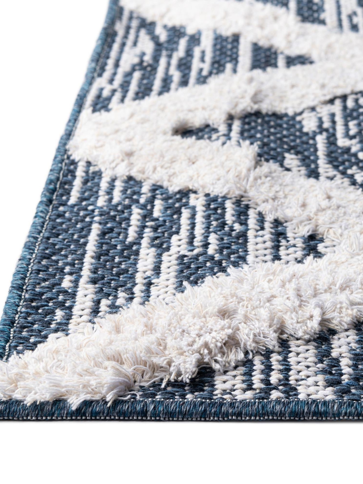 Navy Blue 5' 3 x 8' Sabrina Soto Casa Rectangle Area Rug 100% Cotton Geometric Pattern All Natural Material Eco Friendly Carpet for Sale at Rug Engine