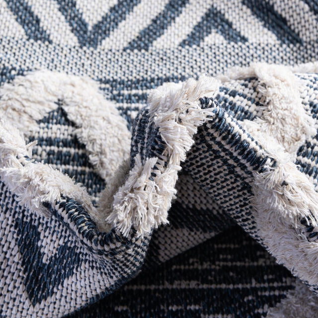 Navy Blue 4' 5 x 6' Sabrina Soto Casa Rectangle Area Rug 100% Cotton Geometric Pattern All Natural Material Eco Friendly Carpet for Sale at Rug Engine