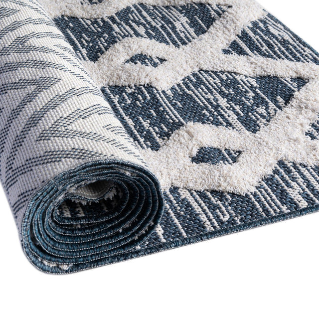 Navy Blue 6' 4 x 9' Sabrina Soto Casa Rectangle Area Rug 100% Cotton Geometric Pattern All Natural Material Eco Friendly Carpet for Sale at Rug Engine