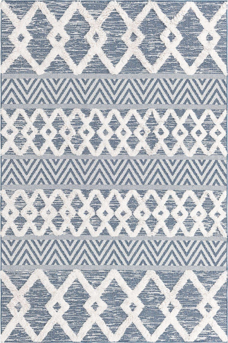 Navy Blue 5' 3 x 8' Sabrina Soto Casa Rectangle Area Rug 100% Cotton Geometric Pattern All Natural Material Eco Friendly Carpet for Sale at Rug Engine