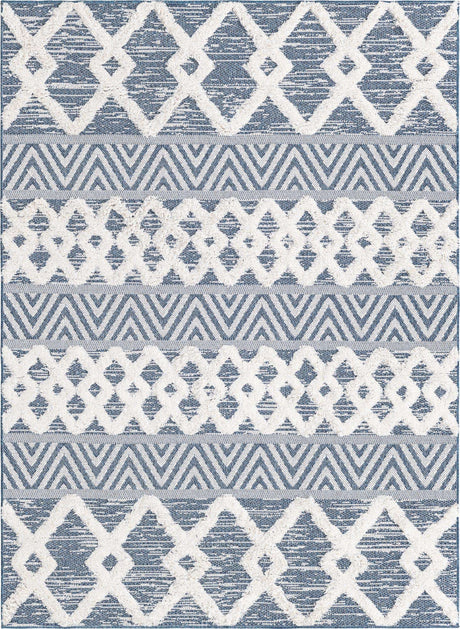 Navy Blue 4' 5 x 6' Sabrina Soto Casa Rectangle Area Rug 100% Cotton Geometric Pattern All Natural Material Eco Friendly Carpet for Sale at Rug Engine