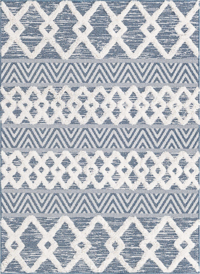 Navy Blue 4' 5 x 6' Sabrina Soto Casa Rectangle Area Rug 100% Cotton Geometric Pattern All Natural Material Eco Friendly Carpet for Sale at Rug Engine