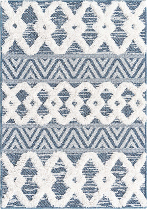 Navy Blue 2' 3 x 3' Sabrina Soto Casa Rectangle Area Rug 100% Cotton Geometric Pattern All Natural Material Eco Friendly Carpet for Sale at Rug Engine
