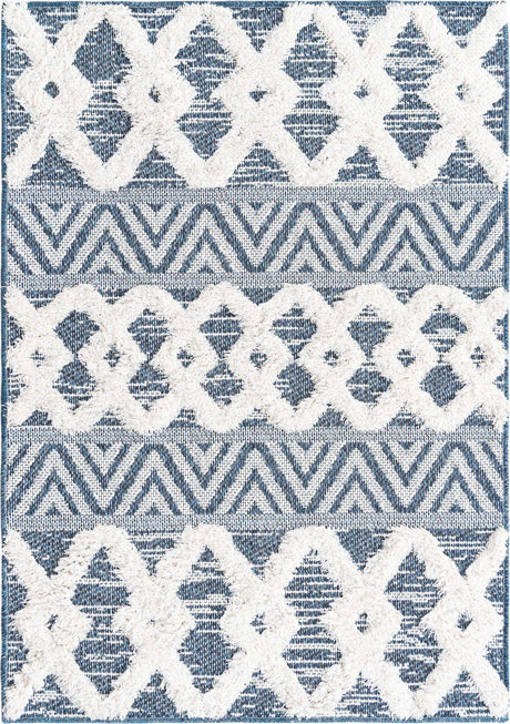 Navy Blue 2' 3 x 3' Sabrina Soto Casa Rectangle Area Rug 100% Cotton Geometric Pattern All Natural Material Eco Friendly Carpet for Sale at Rug Engine