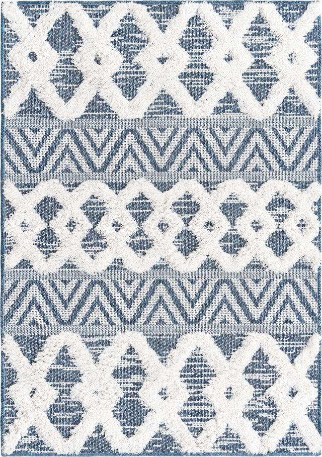 Navy Blue 2' 3 x 3' Sabrina Soto Casa Rectangle Area Rug 100% Cotton Geometric Pattern All Natural Material Eco Friendly Carpet for Sale at Rug Engine