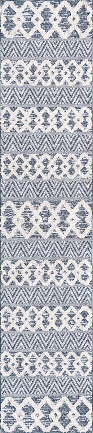 Navy Blue 2' 7 x 12' Sabrina Soto Casa Runner Area Rug 100% Cotton Geometric Pattern All Natural Material Eco Friendly Carpet for Sale at Rug Engine