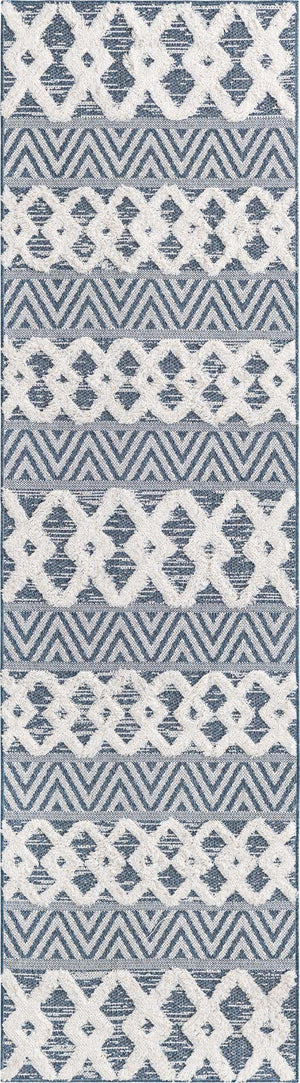 Navy Blue 2' 3 x 8' Sabrina Soto Casa Runner Area Rug 100% Cotton Geometric Pattern All Natural Material Eco Friendly Carpet for Sale at Rug Engine
