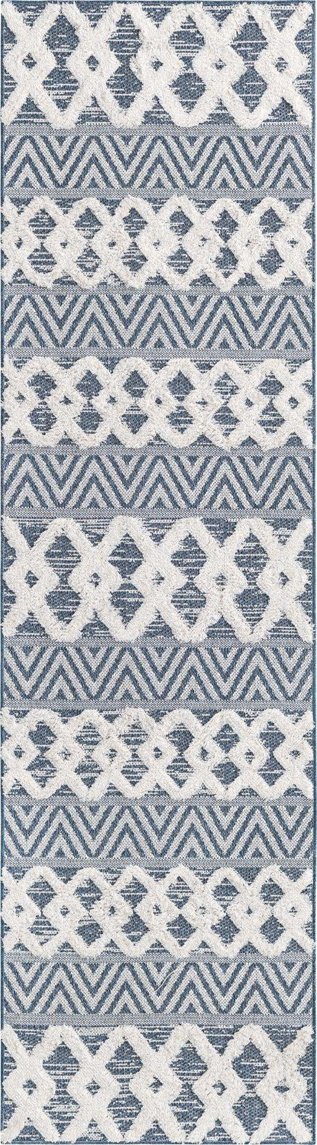 Navy Blue 2' 3 x 8' Sabrina Soto Casa Runner Area Rug 100% Cotton Geometric Pattern All Natural Material Eco Friendly Carpet for Sale at Rug Engine