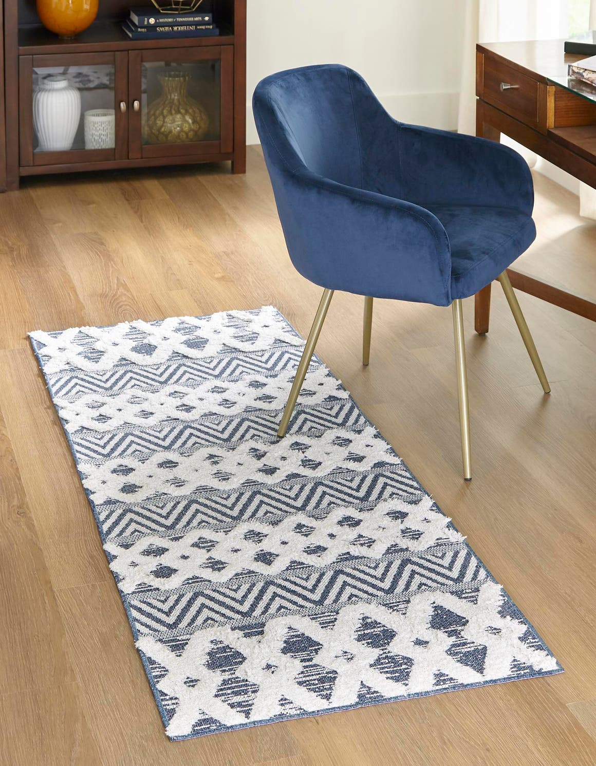 Navy Blue 2' 3 x 8' Sabrina Soto Casa Runner Area Rug 100% Cotton Geometric Pattern All Natural Material Eco Friendly Carpet for Sale at Rug Engine
