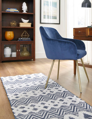 Navy Blue 2' 3 x 8' Sabrina Soto Casa Runner Area Rug 100% Cotton Geometric Pattern All Natural Material Eco Friendly Carpet for Sale at Rug Engine