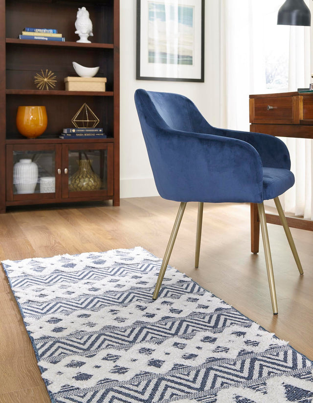 Navy Blue 2' 3 x 8' Sabrina Soto Casa Runner Area Rug 100% Cotton Geometric Pattern All Natural Material Eco Friendly Carpet for Sale at Rug Engine