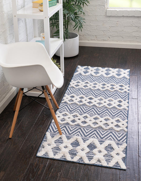 Navy Blue 2' 3 x 6' Sabrina Soto Casa Runner Area Rug 100% Cotton Geometric Pattern All Natural Material Eco Friendly Carpet for Sale at Rug Engine